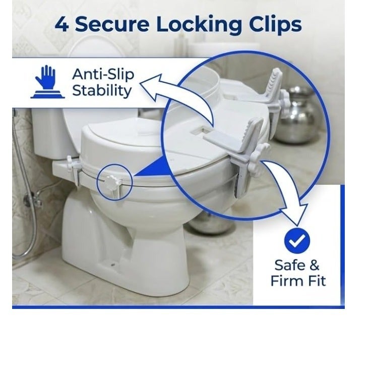 4-inch Medical Raised Toilet Seat with Tight Cover - Durable Plastic Toilet Lifter for Safety and Mobility Support for the Elderly and Disabled (White) - Image 3