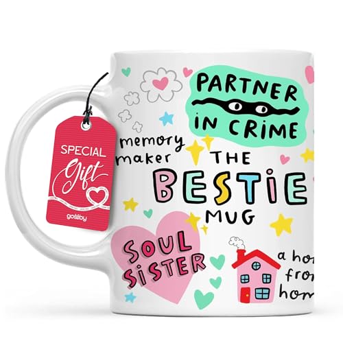 Gossby Bestie Coffee Mug Best Friend Gift For Women Friendship Gift for Female Friend Friendship Gifts For Women Birthday Gifts For Close Female Friends 11oz White Ceramic Cup - Image 1