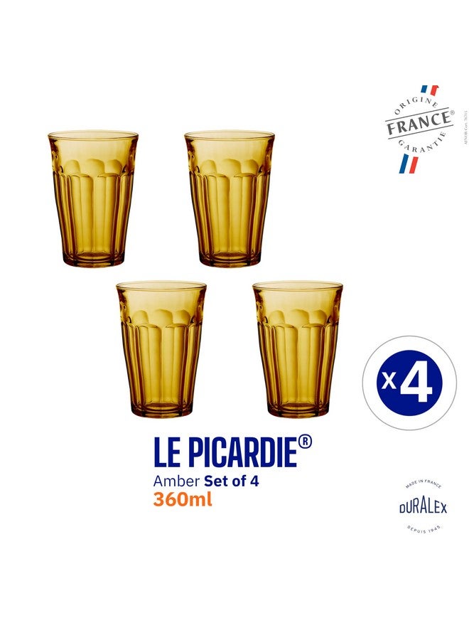 Duralex® France Picardie Amber Long Glass, 360ml Set of 4 Tumblers | Durable, 3X Stronger, Dishwasher-Safe, Microwave-Safe | Highball Tumbler | Ultra-Scratch Resistant - Image 3