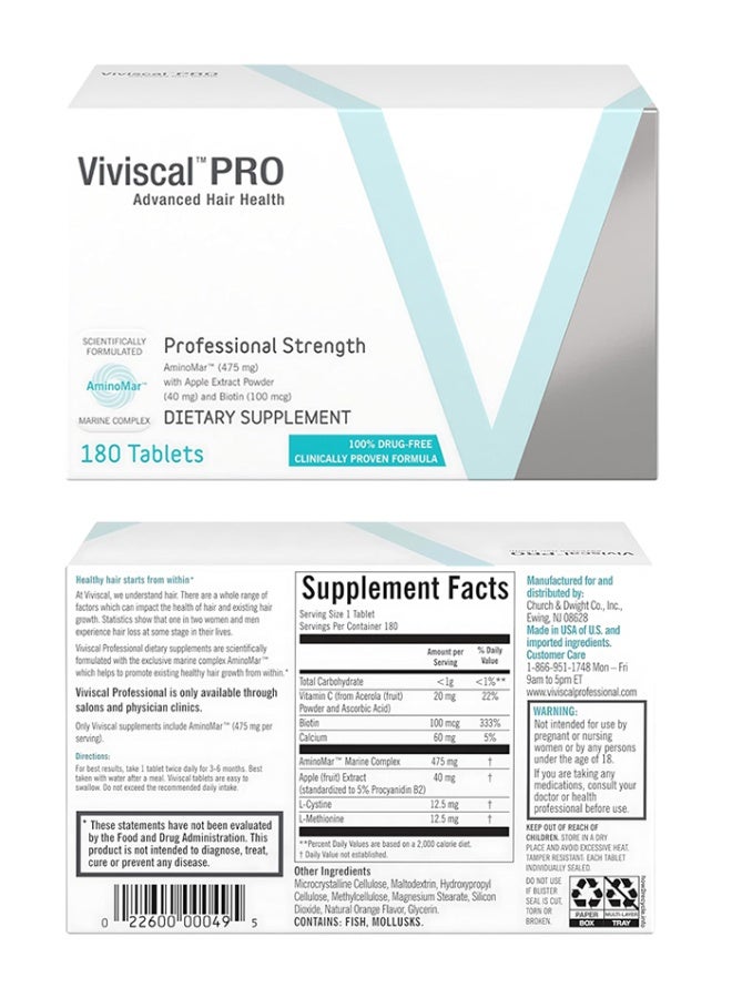 Viviscal PRO Advanced Hair Health Professional Strength Scientifically Formulated with Marine Collagen & Apple Extract, Vitamins & Amino Acid - 180 Count - Image 5