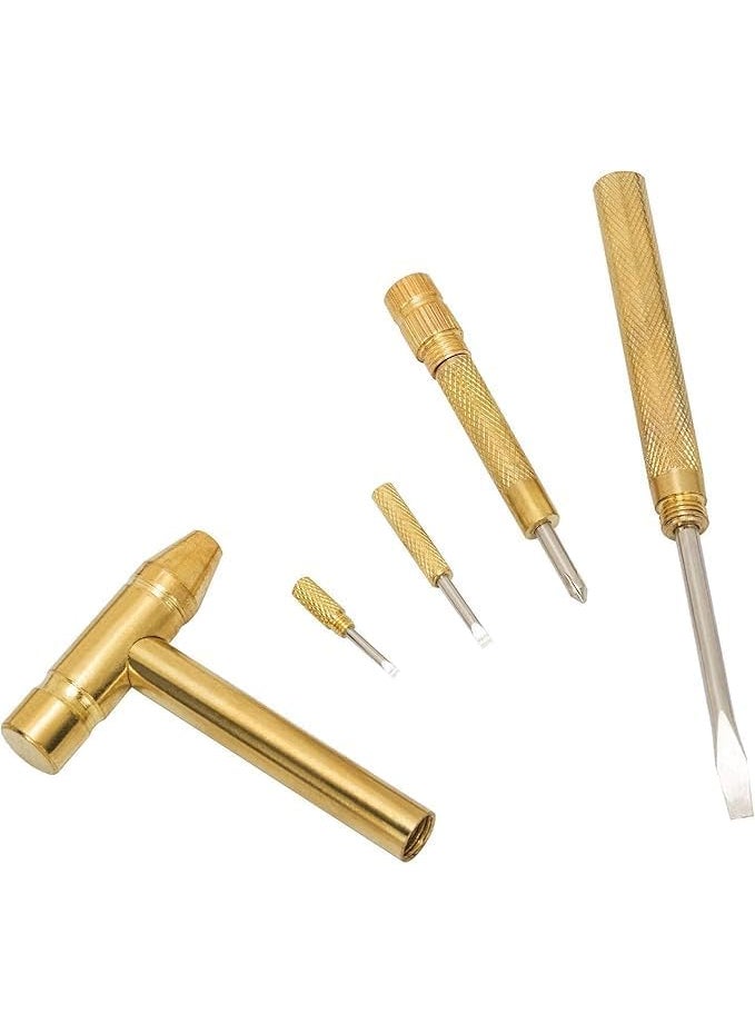 THE RADHA MADHAV - THE RADHA MADHAV Portable Screwdriver Set Mini Hidden Multi Functional 5 in 1 Small Metal Hammer Multi Functional Multi Tool Metal Portable Hammer Mini Hathodi - Image 1