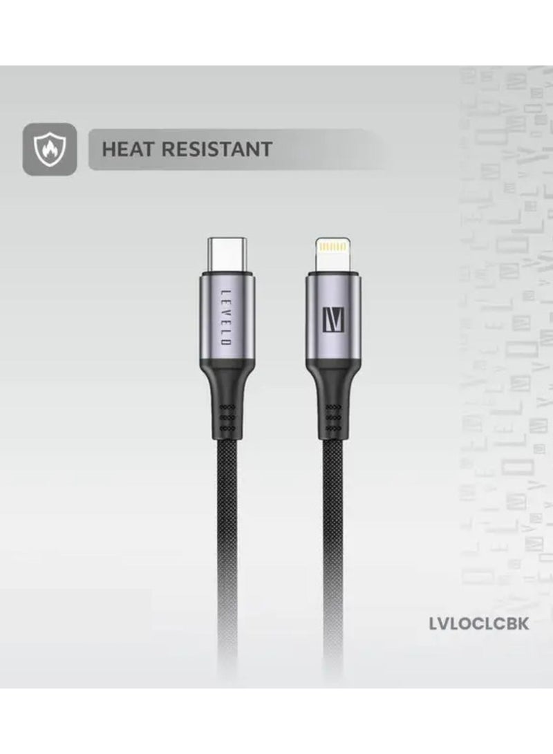 ليفيلو كابل Otto USB-C إلى Lightning 30W من الجلد، غير متشابك، شحن سريع، مقاوم للحرارة، طول الكابل 1.2 متر - أسود - Image 2