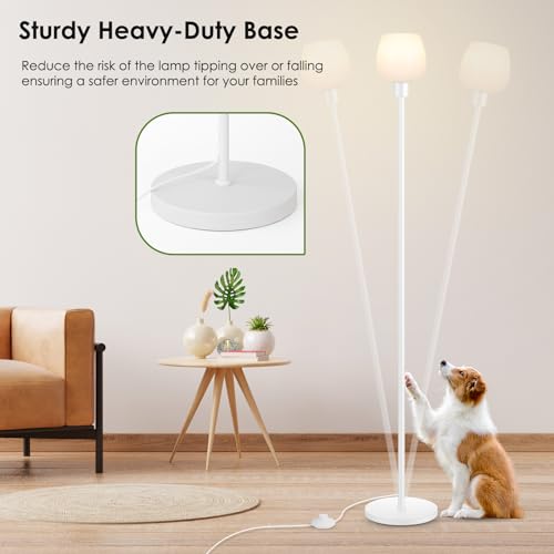 Bosceos 64.2'' White Floor Lamp, Modern Standing Lamp with Opal Glass shade, 3 Color Temperatures LED Bulb Included, Foot Pedal Switch, Tall Pole Standing Lamps for Living Room, Office, Bedroom, Home Decor - Image 4