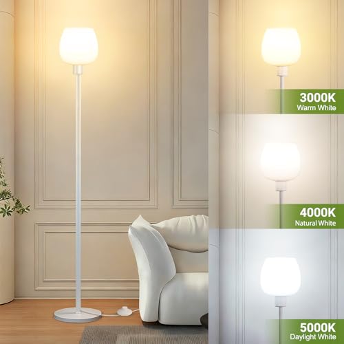 Bosceos 64.2'' White Floor Lamp, Modern Standing Lamp with Opal Glass shade, 3 Color Temperatures LED Bulb Included, Foot Pedal Switch, Tall Pole Standing Lamps for Living Room, Office, Bedroom, Home Decor - Image 3