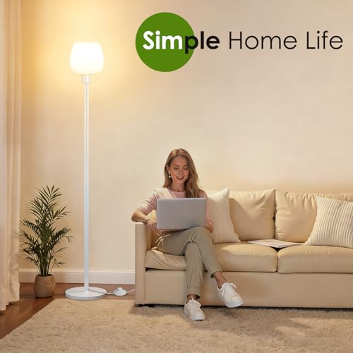 Bosceos 64.2'' White Floor Lamp, Modern Standing Lamp with Opal Glass shade, 3 Color Temperatures LED Bulb Included, Foot Pedal Switch, Tall Pole Standing Lamps for Living Room, Office, Bedroom, Home Decor - Image 2