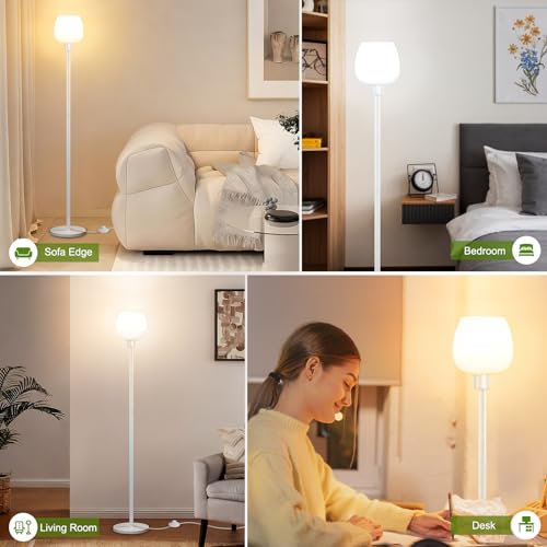 Bosceos 64.2'' White Floor Lamp, Modern Standing Lamp with Opal Glass shade, 3 Color Temperatures LED Bulb Included, Foot Pedal Switch, Tall Pole Standing Lamps for Living Room, Office, Bedroom, Home Decor - Image 5