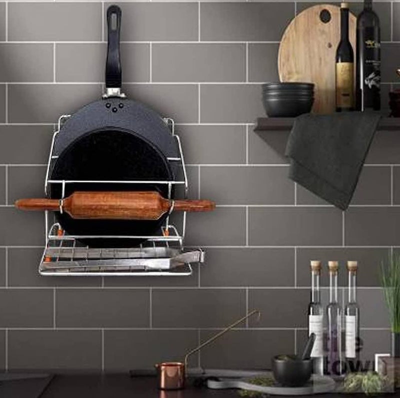 Cri8Hub Stainless Steel Chakla Belan and Tawa Stand for Kitchen - 4 in 1 Wall Mount Rolling Pin Board Holder (Only Stand, Floating Shelves) - Image 2