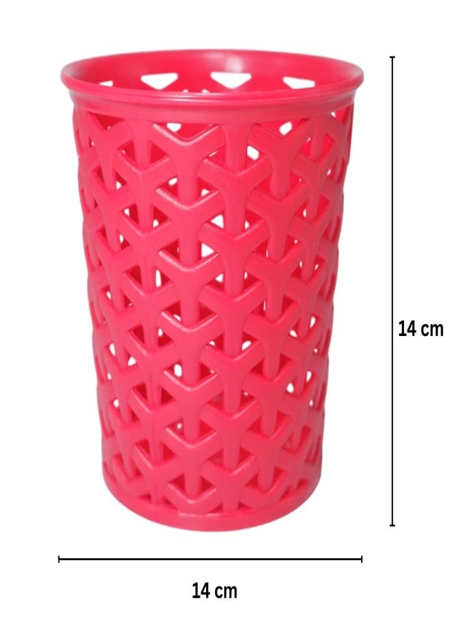 MORVI Linea Big Round Plastic Multipurpose Organizer For Kitchen, Bathroom, Salon, Office|Stationery,Cutlery,Pen,Makeup Brushes Holder|Hanging Toothbrush Stand |Pack Of 2 | RED WHITE - Image 3