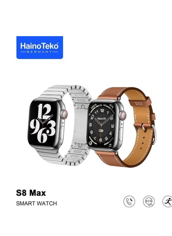 Haino Teko S8 MAX Smart Watch with Two Stainless Steel and Brown Leather Straps Wireless Charger for Men and Women - pzsku/Z892200767BDB4DA17DC2Z/45/_/1729030604/ba9d9c23-c2ca-42c9-947f-5dd7b65b2037