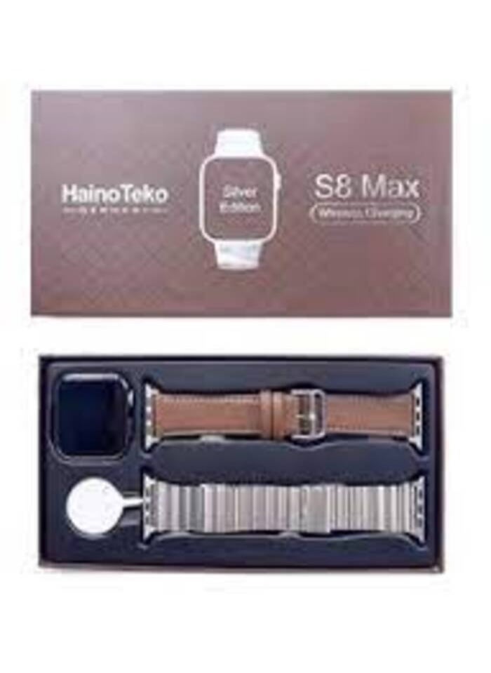 Haino Teko S8 MAX Smart Watch with Two Stainless Steel and Brown Leather Straps Wireless Charger for Men and Women - pzsku/Z892200767BDB4DA17DC2Z/45/_/1729030608/6c9ebb04-a2a2-4885-805d-f2771db6c6eb