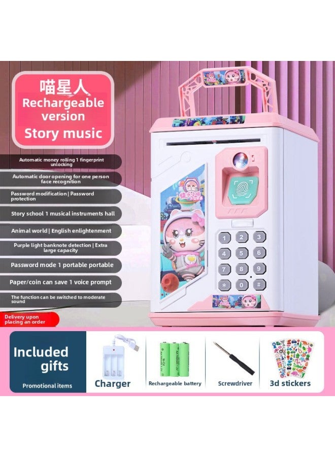 2024 Boys And Girls Password Box Large Capacity Can Be Saved For Boys Astronauts Children's Savings Piggy Bank-Color:906 Pink Planet Cat—18 Major Function Face Recognition Automatic Door Opening—rechargeable Model - Image 1