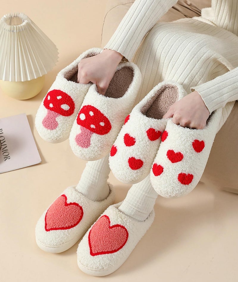 Tellrain Women Slippers Cute Pattern Big Heart Mushroom Warm Soft Bedroom Shoes Fuzzy Closed Toe Sandals Non Slip House Bedroom Slippers - Image 3
