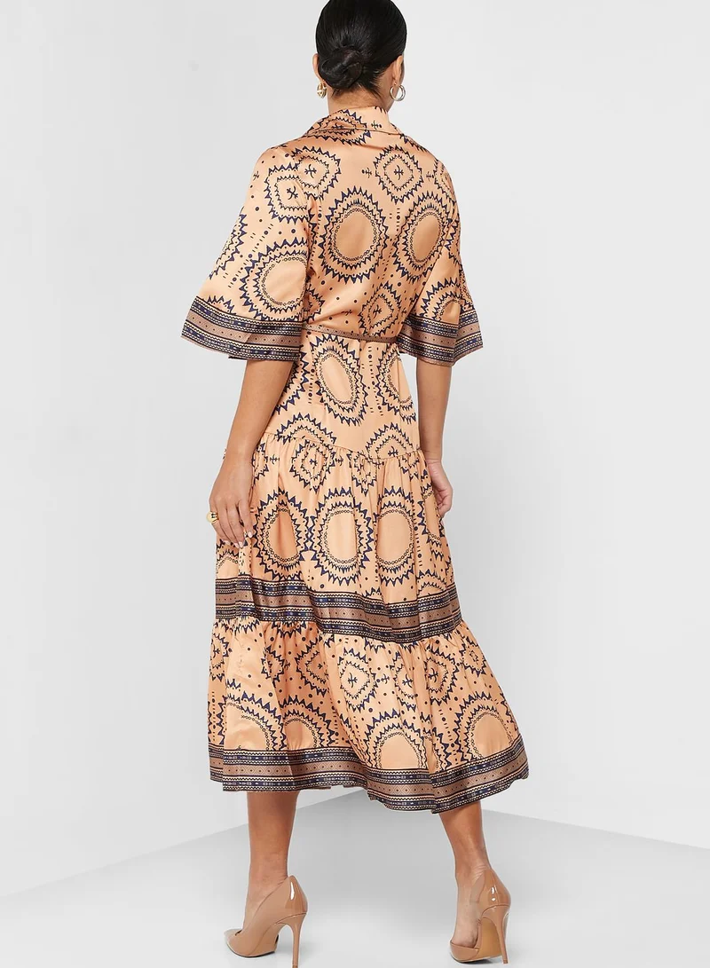 Femi9 Printed Tie Detail Belted Dress