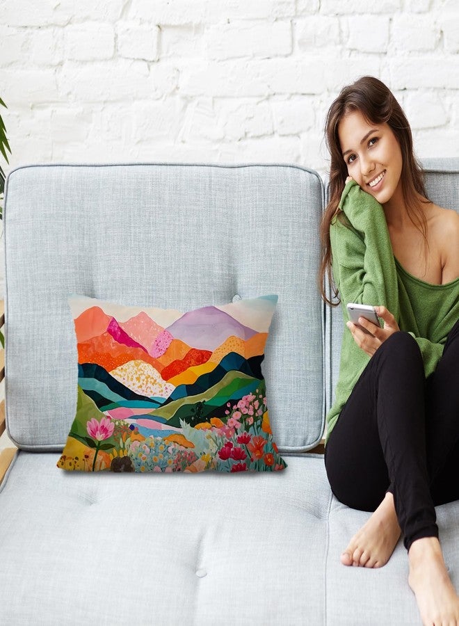 JINYO Abstract Mountain Pillow Covers 12x20 inch,Abstract Mountain Floral Pillow Cover Watercolor Landscape Decorative Pillow Covers for Home Bedroom Living Room Office Decor, Vintage Western Decor - Image 2