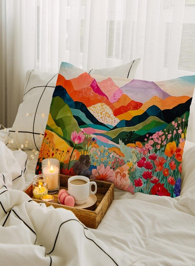 JINYO Abstract Mountain Pillow Covers 12x20 inch,Abstract Mountain Floral Pillow Cover Watercolor Landscape Decorative Pillow Covers for Home Bedroom Living Room Office Decor, Vintage Western Decor - Image 5