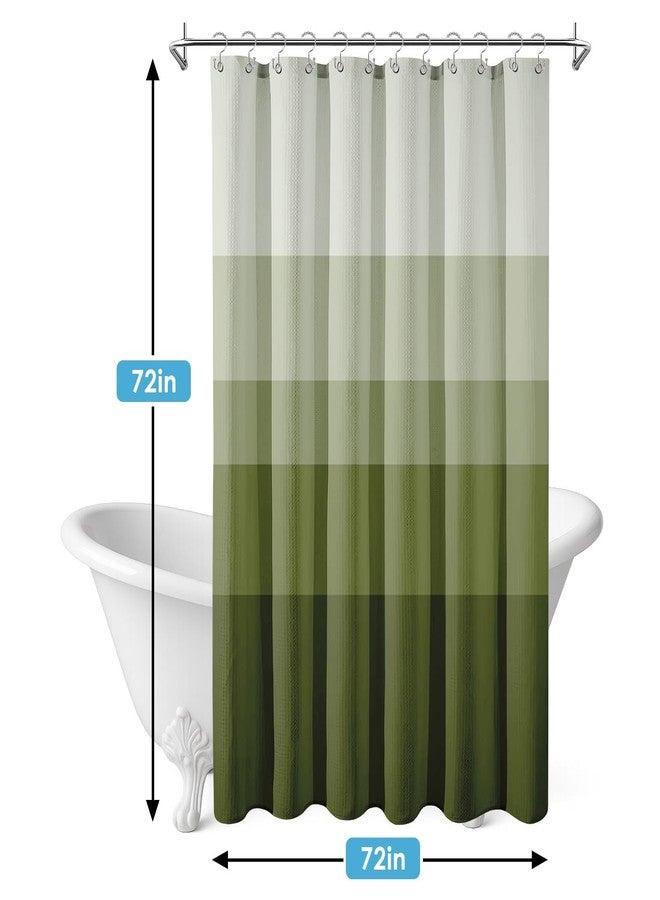Nesphy Shower Curtain and Liner, Sage Green Ombre Striped 3 in 1 Shower Curtain and PEVA Liner Set with 12 Rust-Resistant Metal Hooks, Waterproof Fabric Shower Curtains for Bathroom, 72 W x 72 H - Image 4