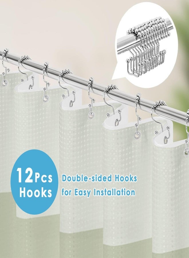 Nesphy Shower Curtain and Liner, Sage Green Ombre Striped 3 in 1 Shower Curtain and PEVA Liner Set with 12 Rust-Resistant Metal Hooks, Waterproof Fabric Shower Curtains for Bathroom, 72 W x 72 H - Image 2