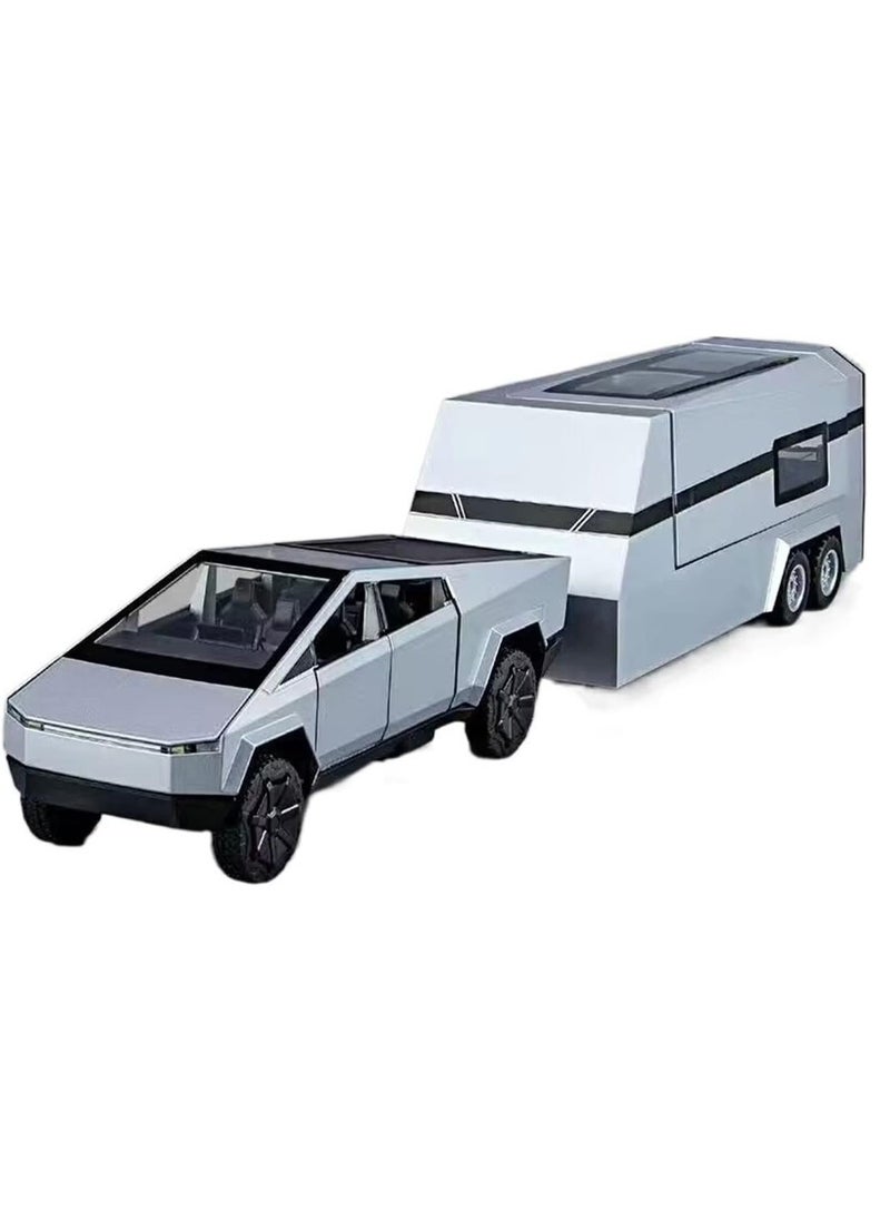 1:32 Sound And Light Tesla Pickup Truck Trailer Alloy Car Model Die-cast Metal Off-road Vehicle Truck Model  - Image 1