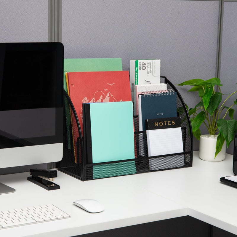 Mind Reader 4-Tier Mail Sorter, Desktop Organizer, File Storage, Magazine, Office, Metal Mesh, 17.75"L x 7"W x 12.25"H, Black - Image 2