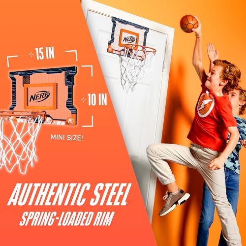 NERF Over the Door Mini Basketball Hoop Set Pro Hoop Mini Basket Set with NERF Foam Basketball Steel Rim Great for Dunking Perfect Bedroom Office Accessory - Image 3