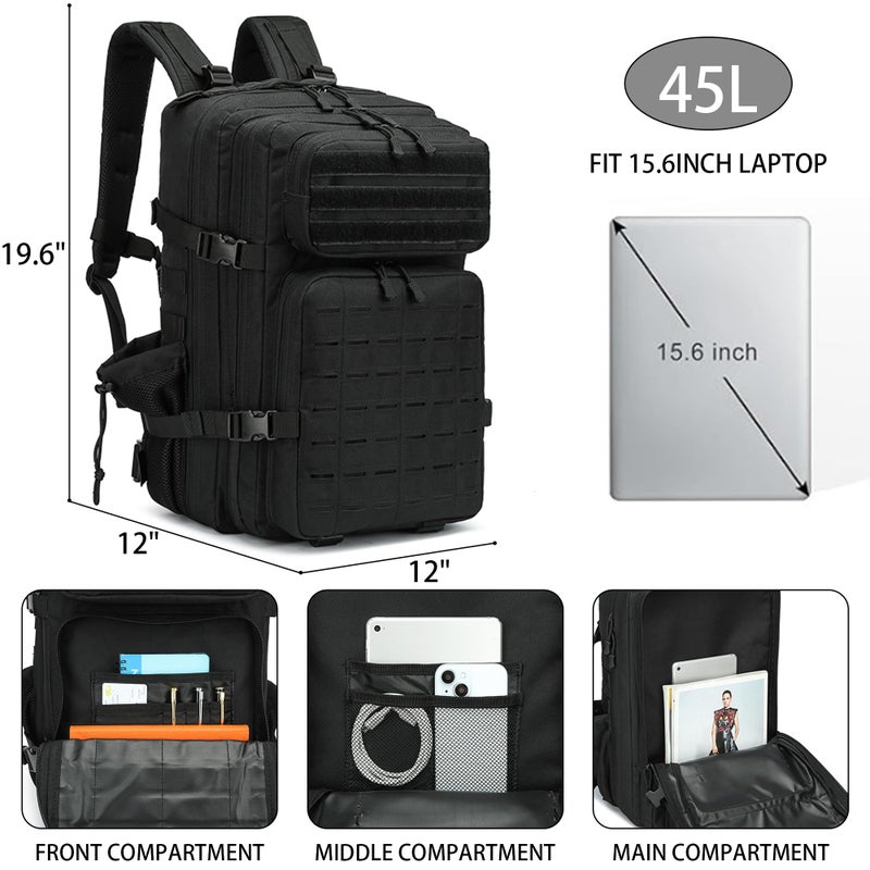 W WINTMING Military Tactical Backpack 45L/25L 3 Day Assault Pack Molle Daypack Hiking Backpack for Men and Women - Image 2