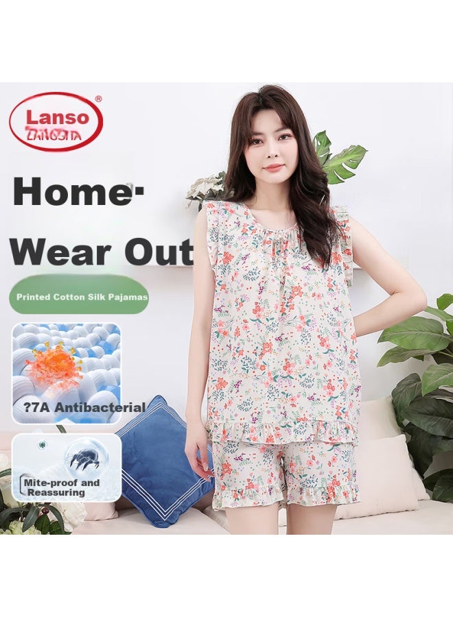LANG SHA Langsha 25th Anniversary Spring/summer New Silk Pajamas Set Thin Cool Antibacterial Dust Mite Loose Plus Size Comfortable Breathable Pajamas - Image 1