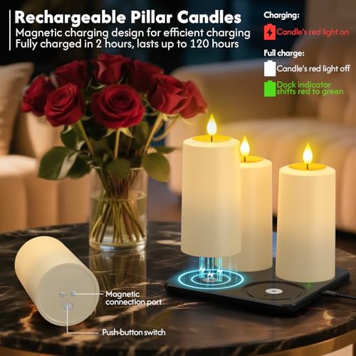 PChero Rechargeable Flameless Candles with Remote Magnetic Charging Base Outdoor Waterproof Battery Operated Pillar Candles 4 Pack LED Fake Candles Long Lasting 276 D x 512 H - Image 3