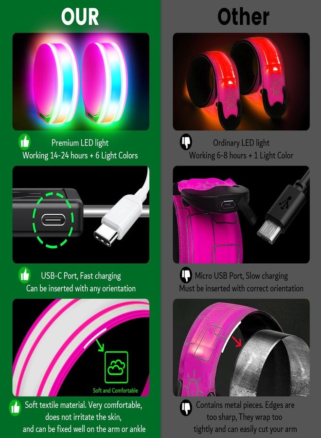 سوار فوكيا كونبيو LED قابل لإعادة الشحن، عبوة من قطعتين، أساور إضاءة LED عاكسة، شريط إضاءة، شرائط إضاءة للأطفال، شريط عاكس USB، ضوء أمان ليلي للركض والجري (وردي) - Image 5