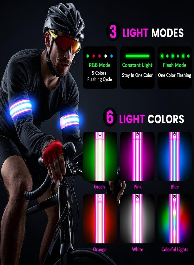 سوار فوكيا كونبيو LED قابل لإعادة الشحن، عبوة من قطعتين، أساور إضاءة LED عاكسة، شريط إضاءة، شرائط إضاءة للأطفال، شريط عاكس USB، ضوء أمان ليلي للركض والجري (وردي) - Image 3