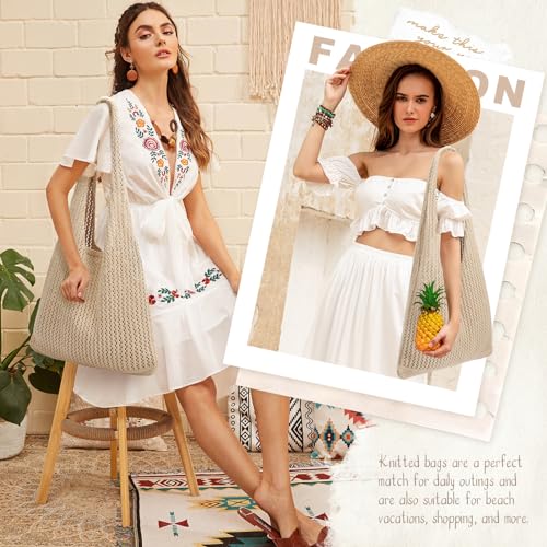EIMMBD Crochet Bags for Women Beach Totes Bags Aesthetic Summer Tote Shoulder Hippie Bag Knit Bag(Khaki) - Image 3