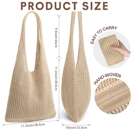 EIMMBD Crochet Bags for Women Beach Totes Bags Aesthetic Summer Tote Shoulder Hippie Bag Knit Bag(Khaki) - Image 5