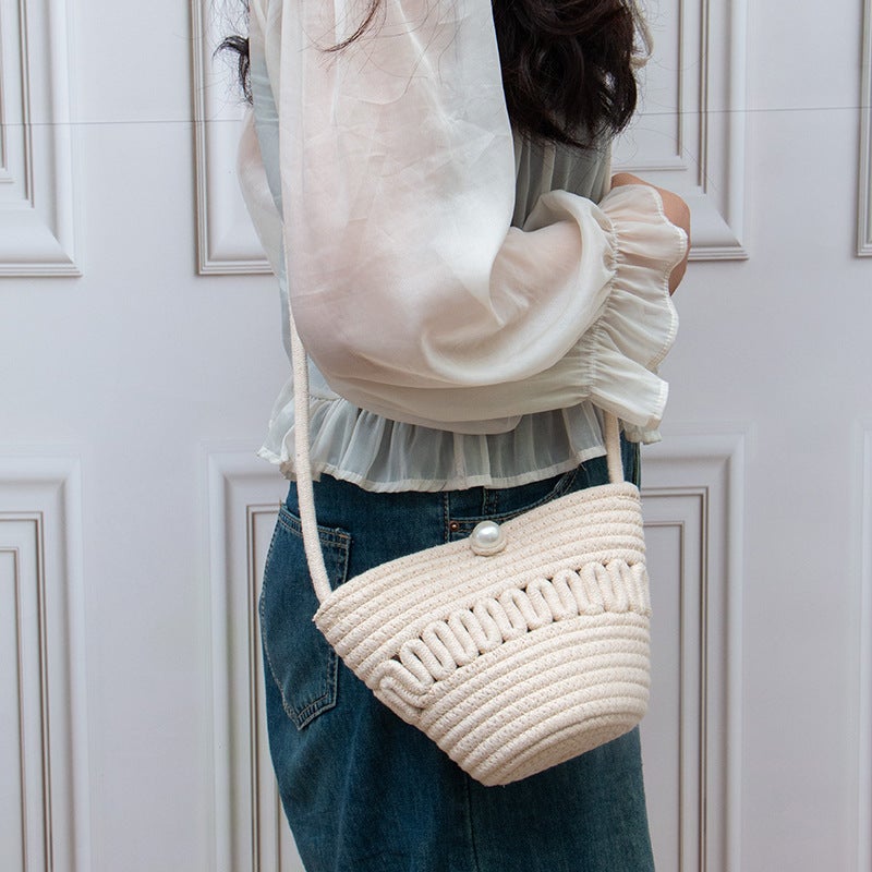 Pearl Cotton Thread Bag Women'S Pearl Straw Bag Beach Vacation Shoulder Bag Crossbody Small Bag - Image 4