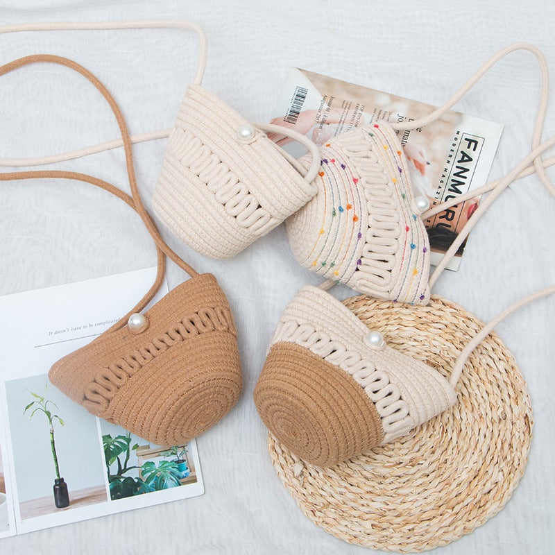 Pearl Cotton Thread Bag Women'S Pearl Straw Bag Beach Vacation Shoulder Bag Crossbody Small Bag - Image 2