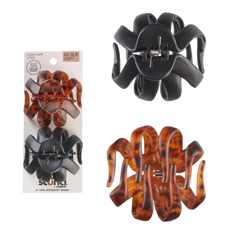 CONAIR Scunci by Conair jaw claw clips - hair accessories for women - claw clips for thick hair - claw clip - Octopus Clip - Tortoise Brown & Black - 2 Count - Image 1