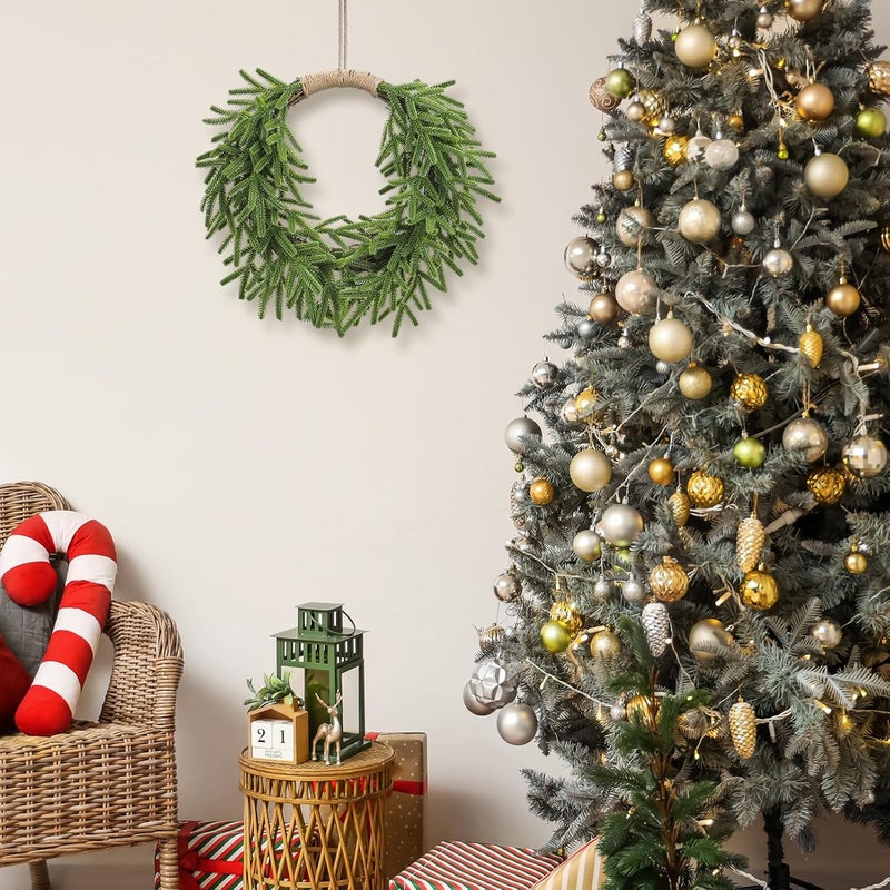 Dingion Norfolk Pine Christmas Wreath for Front Door 11.8 in Christmas Kitchen Cabinet Norfolk Pine Wreath Mini Artificial Farmhouse Rustic Xmas Decor for Window Fireplace Wall Decor - Image 4