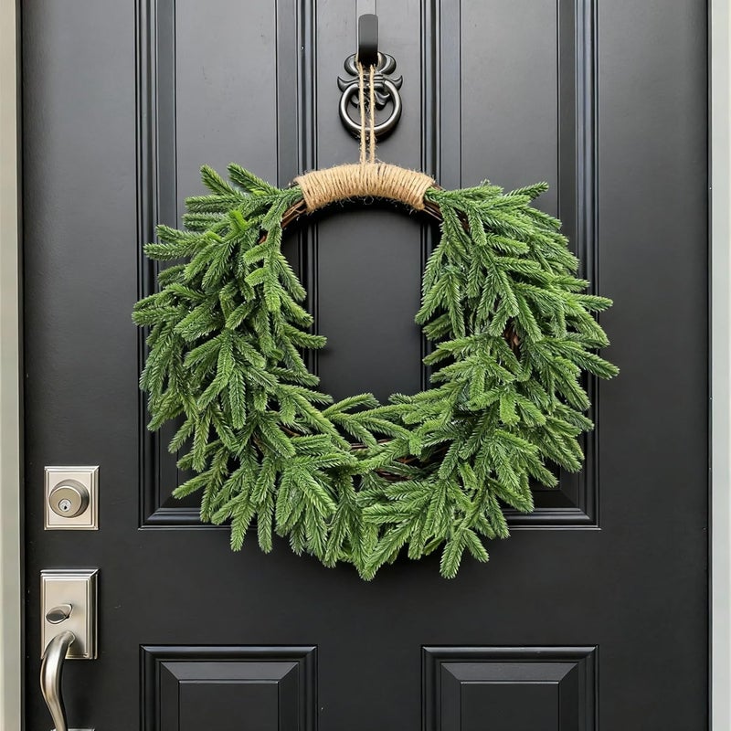 Dingion Norfolk Pine Christmas Wreath for Front Door 11.8 in Christmas Kitchen Cabinet Norfolk Pine Wreath Mini Artificial Farmhouse Rustic Xmas Decor for Window Fireplace Wall Decor - Image 1