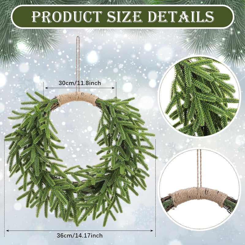 Dingion Norfolk Pine Christmas Wreath for Front Door 11.8 in Christmas Kitchen Cabinet Norfolk Pine Wreath Mini Artificial Farmhouse Rustic Xmas Decor for Window Fireplace Wall Decor - Image 2