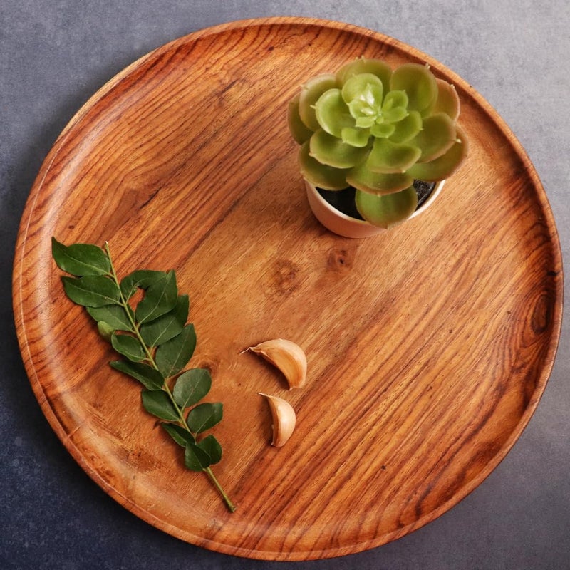 Kitchen 101 Wooden Round Tray | 10 Inch | Teak | Tray for Decor | Plate | for Decoration - Serving | Gift Hamper | Kitchen Organizer | Home Décor | Charcuterie Board - Image 1