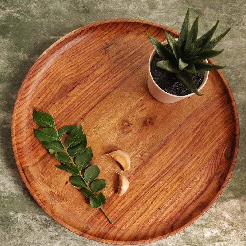 Kitchen 101 Wooden Round Tray | 10 Inch | Teak | Tray for Decor | Plate | for Decoration - Serving | Gift Hamper | Kitchen Organizer | Home Décor | Charcuterie Board - Image 2