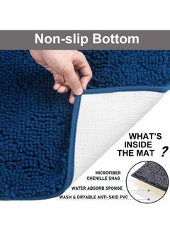 TYCOM Tycom Bathroom Rugs Bath Mat Non Slip Fluffy Soft Plush Microfiber Shower Carpet Rug Washable Non-Slip Carpet Mat for Bathroom Floor 50 By 80 CM Long Dark Blue.  - Image 5