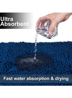 TYCOM Tycom Bathroom Rugs Bath Mat Non Slip Fluffy Soft Plush Microfiber Shower Carpet Rug Washable Non-Slip Carpet Mat for Bathroom Floor 50 By 80 CM Long Dark Blue.  - Image 4