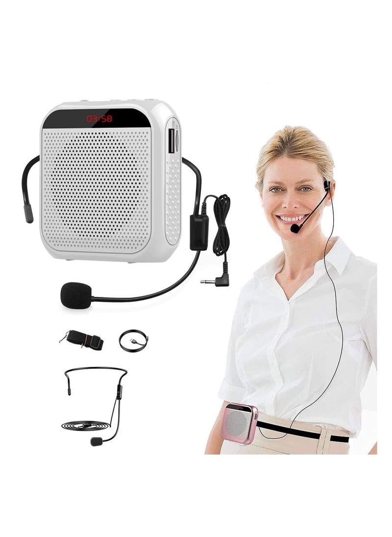 Voice Amplifier with Wired Microphone Headset, Portable Rechargeable PA System Speaker Personal Microphone Speech Amplifier, Loudspeaker for Teachers, Tour Guides/Coaches Metting/Yoga/Fitness (White) - Image 1