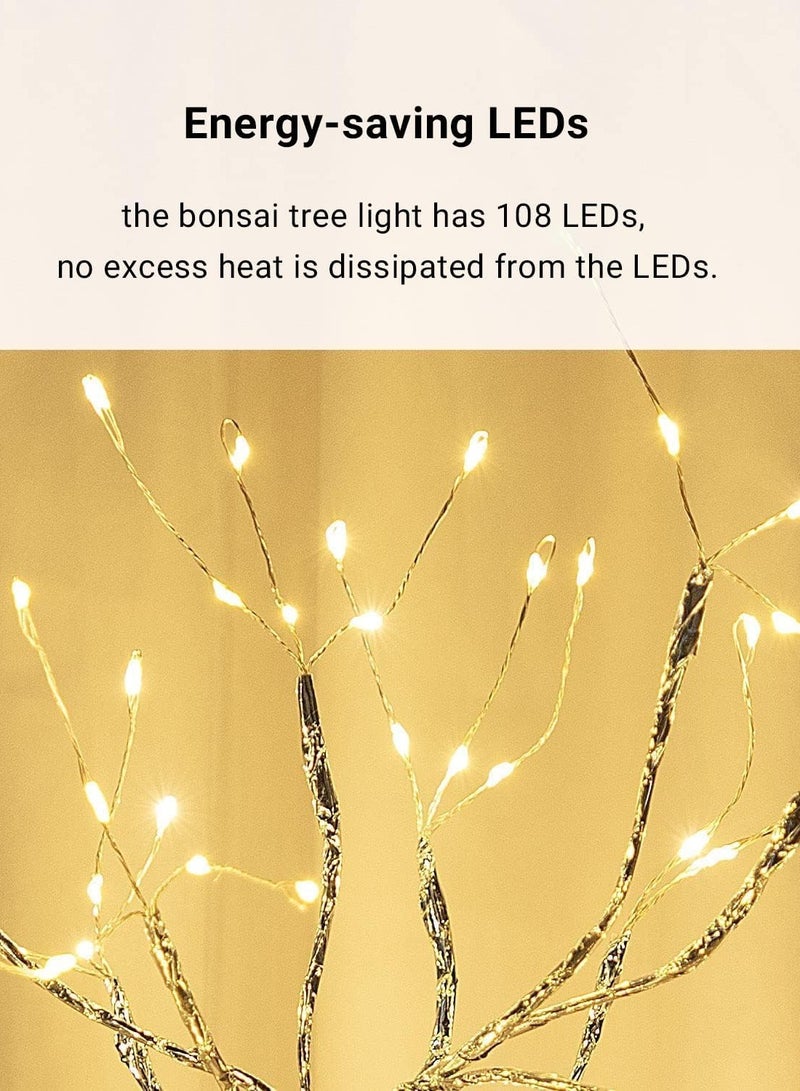 إنك بيرد إنكبورد سبيريت فيري لايت - شجرة إضاءة LED زخرفية للطاولة مزينة مسبقًا تعمل بالبطارية أو عبر USB لزينة احتفالات الأعياد والديكور الداخلي (ضوء شجرة بونساي أبيض دافئ)  - Image 4