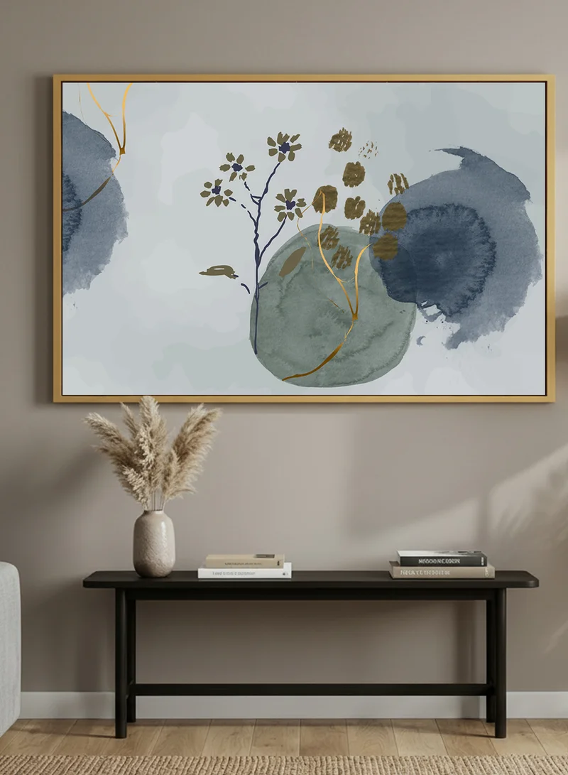 LOWHA Canvas Wall Art Stretched Over Wooden Frame with Gold Floating Frame and Flowers Abstract Design