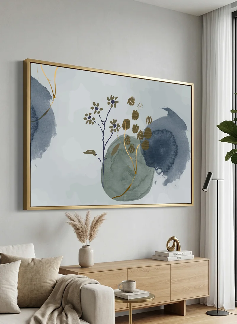 LOWHA Canvas Wall Art Stretched Over Wooden Frame with Gold Floating Frame and Flowers Abstract Design