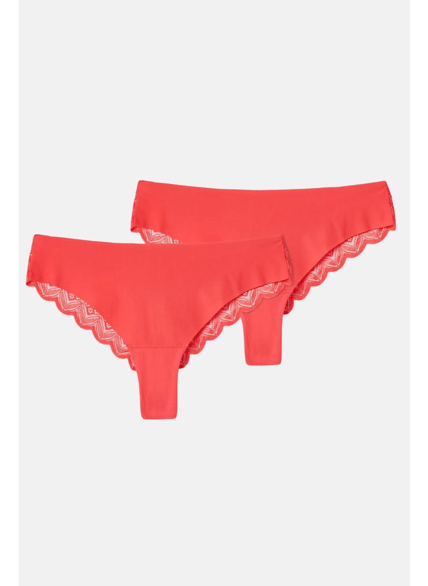 Tchibo Women 2 Pc Textured Magic-Cut Brazilian Briefs, Red  - Image 2
