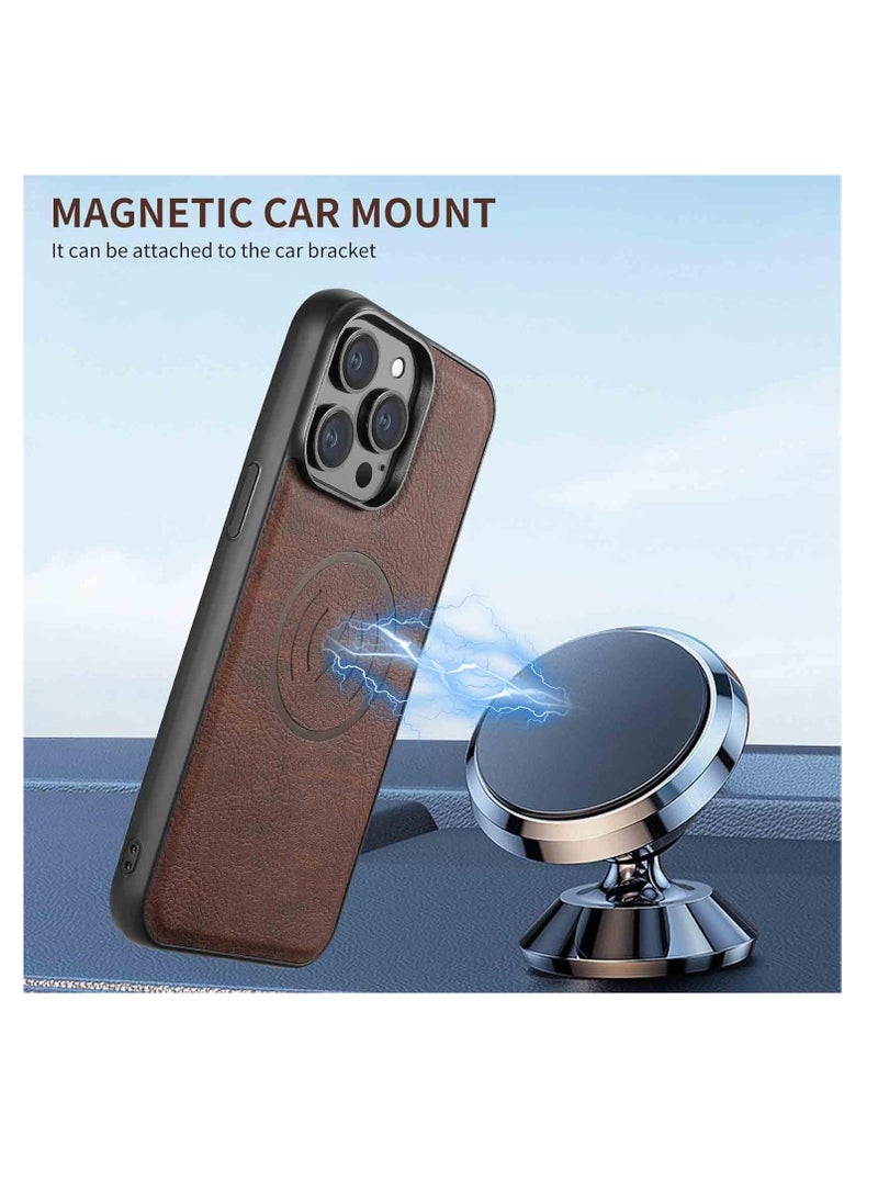 For iPhone 16 Pro Max Leather Card Holder Phone Case, Magnetic Stand, Wireless Charging Leather Cover 2 in 1 Detachable Card Case Phone Case Compatible for iPhone16 Pro Max (Brown-H15)