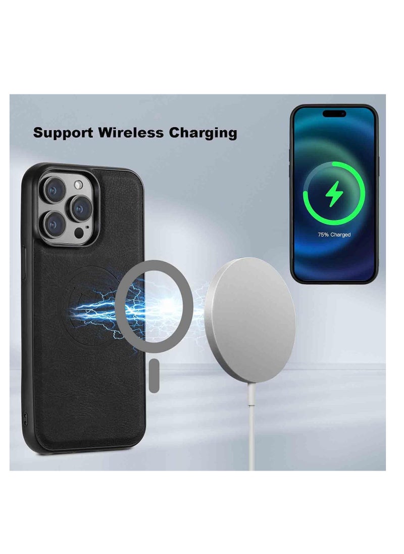 For iPhone 16 Pro Max Leather Card Holder Phone Case, Magnetic Stand, Wireless Charging Leather Cover 2 in 1 Detachable Card Case Phone Case Compatible for iPhone16 Pro Max (Brown-H15)