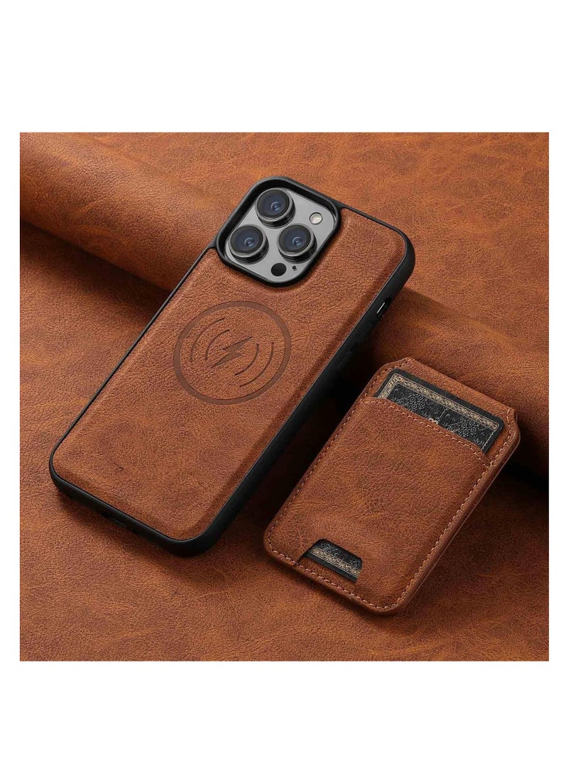 For iPhone 16 Pro Max Leather Card Holder Phone Case, Magnetic Stand, Wireless Charging Leather Cover 2 in 1 Detachable Card Case Phone Case Compatible for iPhone16 Pro Max (Brown-H15)