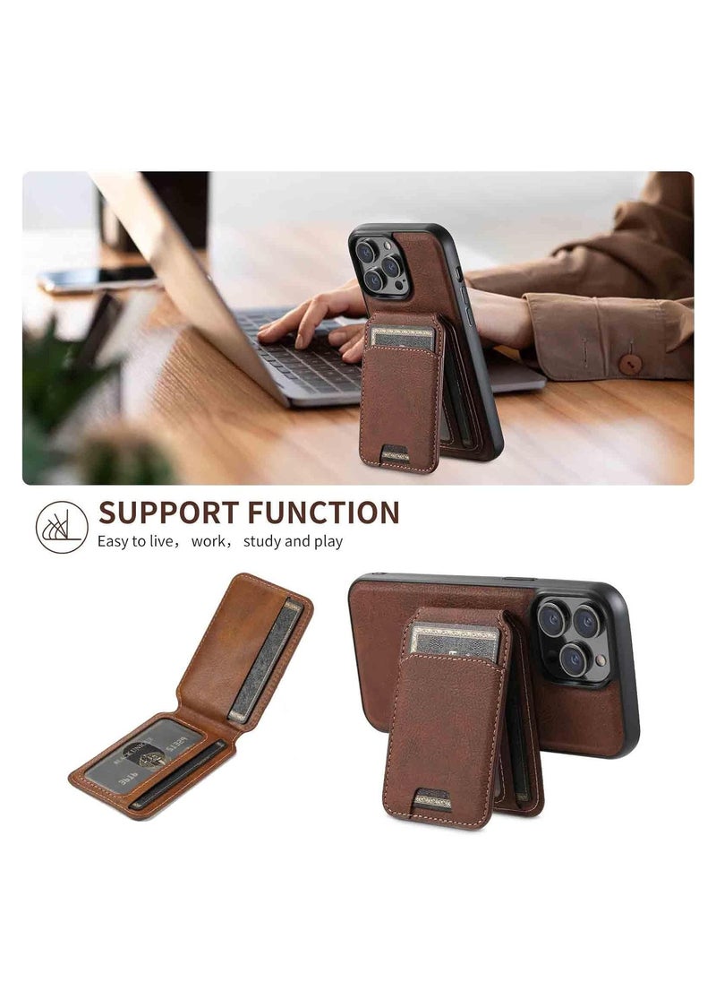 For iPhone 16 Pro Max Leather Card Holder Phone Case, Magnetic Stand, Wireless Charging Leather Cover 2 in 1 Detachable Card Case Phone Case Compatible for iPhone16 Pro Max (Brown-H15)